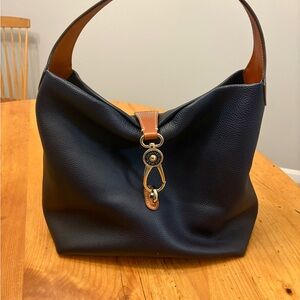 Dooney & Bourke Navy and Tan Logo Lock Bag and wallet
